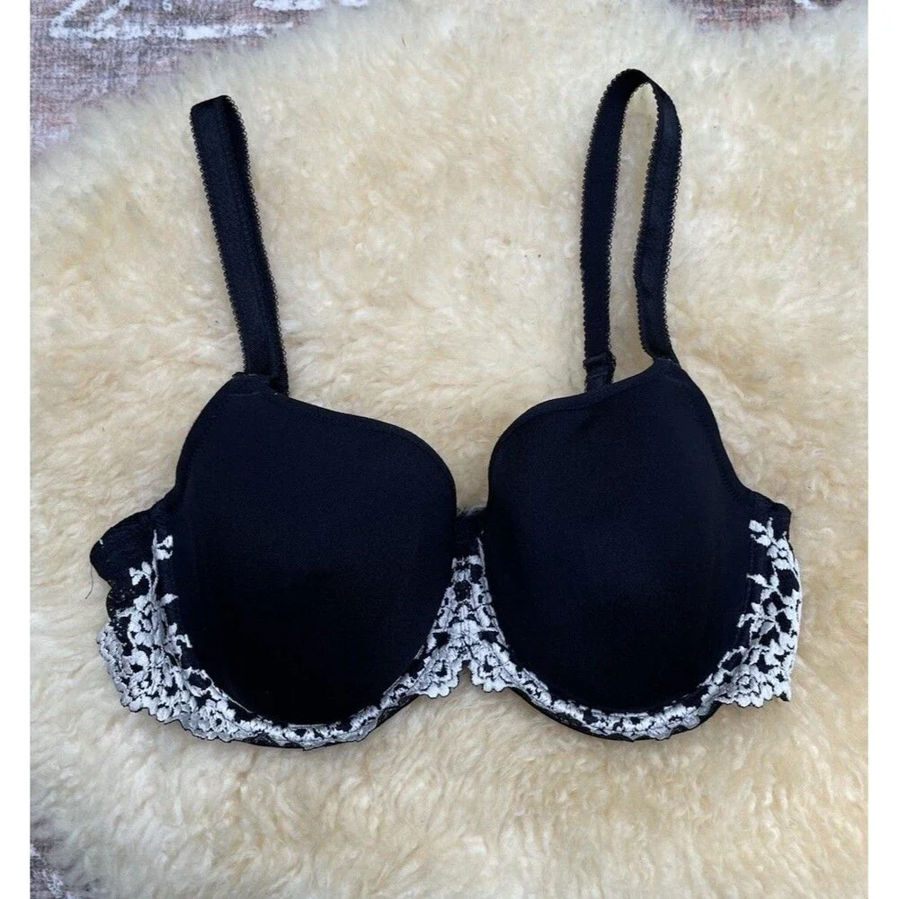 Wacoal 38C Embrace Contour Underwire Bra 853191 Black Cream Lace Floral